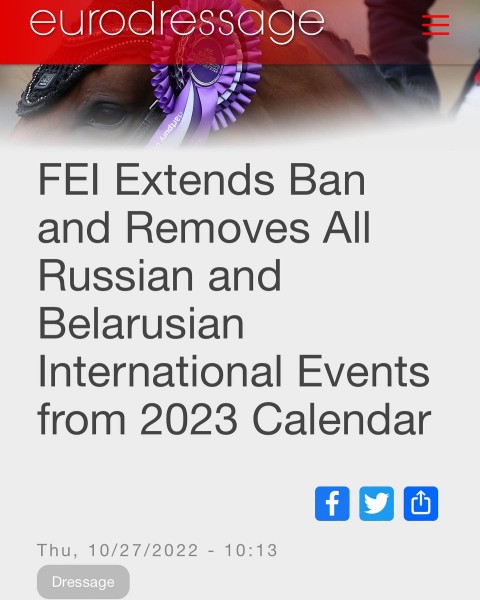 Нас почули! 💔 FEI продовжила заборону та вилучила всі російські та білоруські міжнародні змагання з календаря на 2023 рік ✅